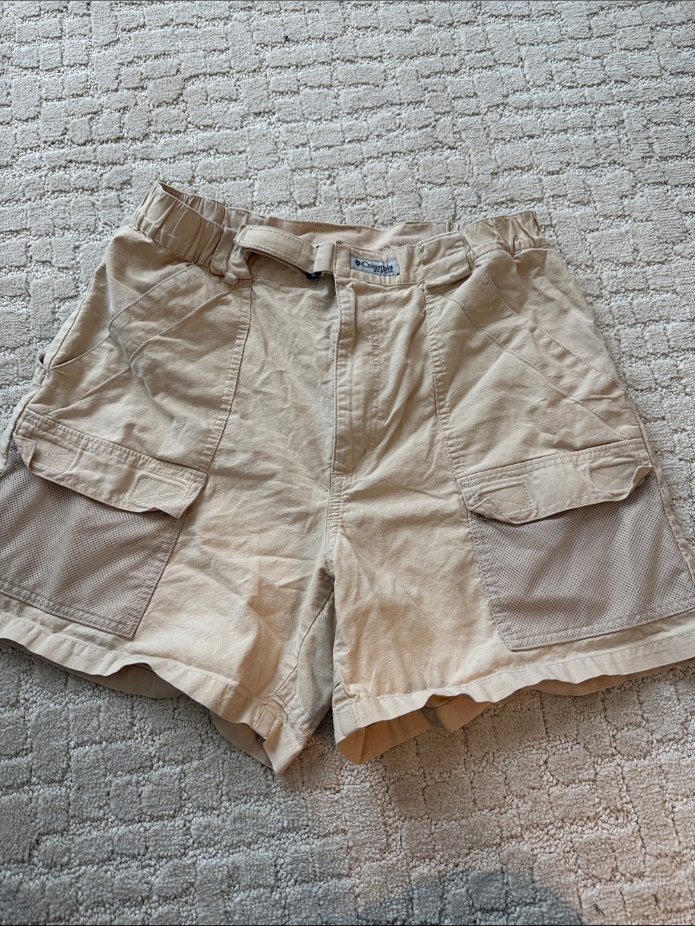 Beige PFG Utility Cargo Shorts with Mesh Pockets